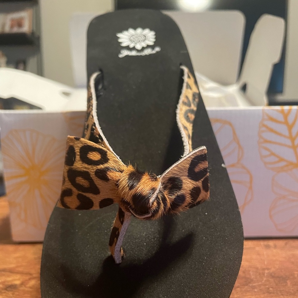 Yellowbox cheetah flip flops